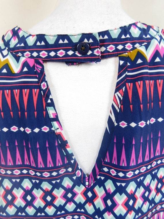 Vintage 90s Navy Colorful Tribal Geometric Print … - image 4