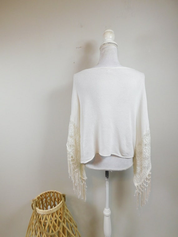 Vintage 90s Cream White Crocheted Knitted Hole La… - image 2