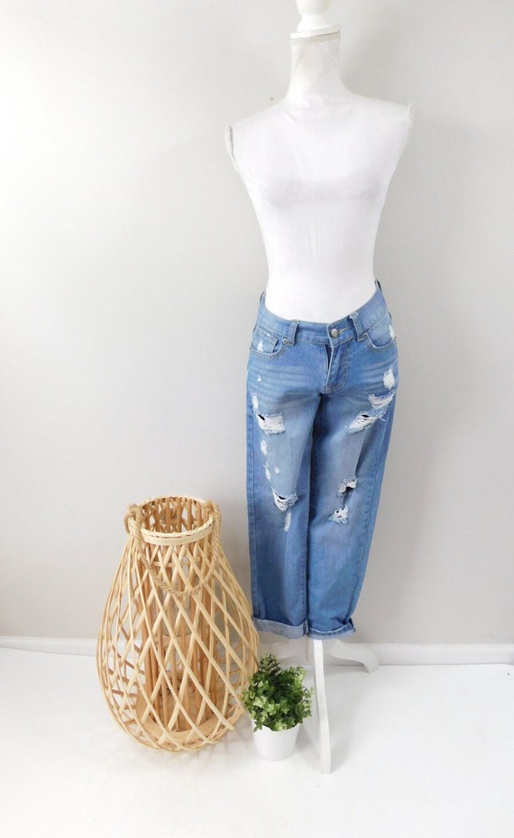 Vintage 1990s Light Blue White Wash Ripped Distre… - image 1