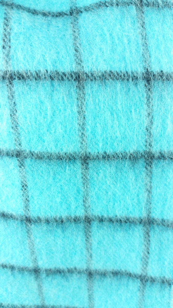 Vintage 90s Turquoise Blue Black Pure Wool Plaid … - image 5