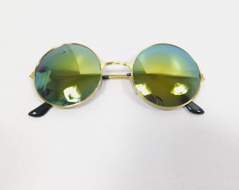 Vintage vert or miroir grand cercle rond lunettes de soleil mode Hippie lunettes de soleil cadre lentille lunettes Standard lunettes de soleil