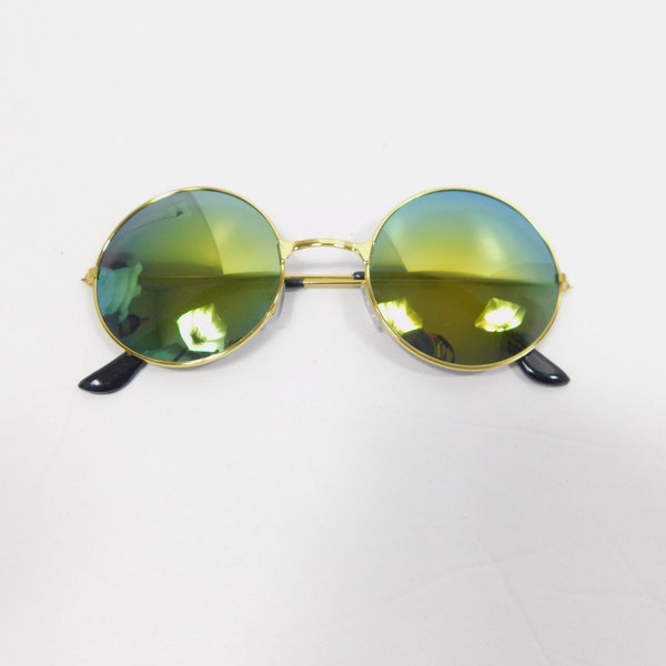 Vintage Green Gold Mirrored Big Round Circle Spectacle Fashion Hippie Sunglasses Frame Lens Standard Glasses Sunnies