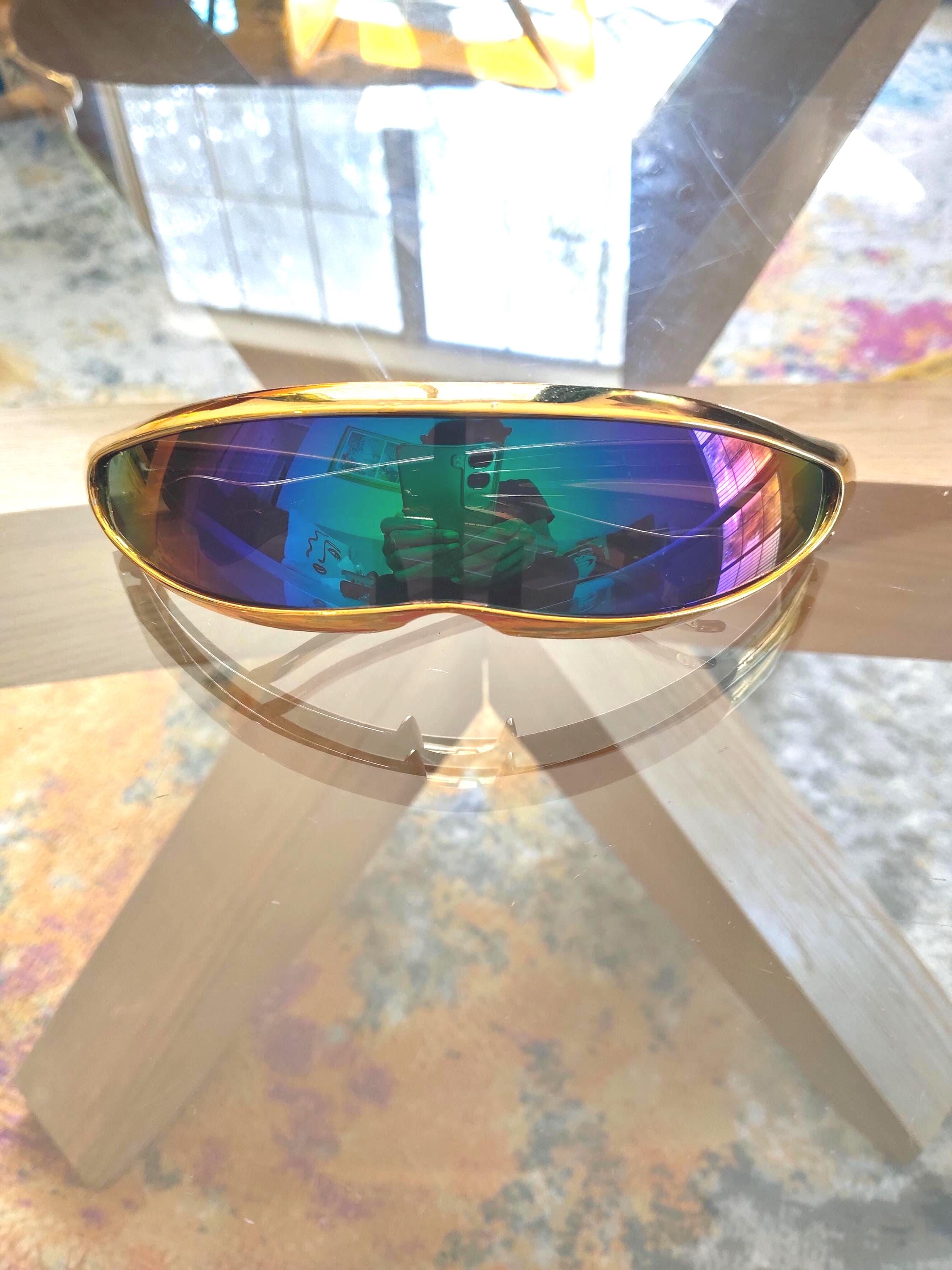 Blue gold mirror sun visor sunglasses face wind shield hat uv festival burner Elektra main image 2