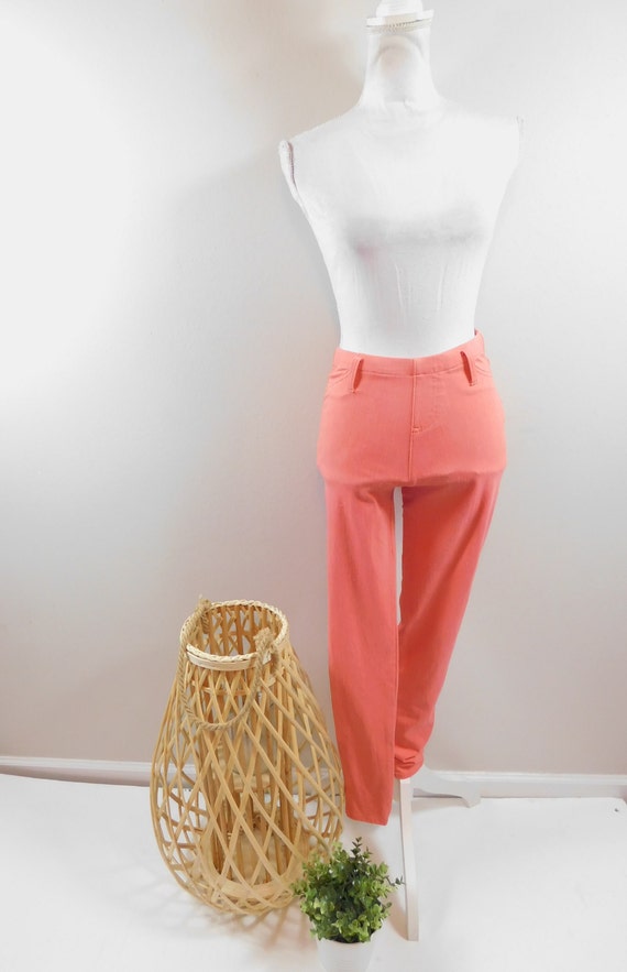 Vintage 90s Faded Glory Coral Pink High Rise Stretch Waist Minimal Skinny  Leg Spandex Fashion Pants Jeggings Trousers 0/2 XS 