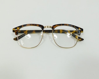 Vintage Malcolm X Cheetah Print Rim Spectacle Round Gold Metal Clear Transparent Fashion Sunglasses Frame Lens Glasses