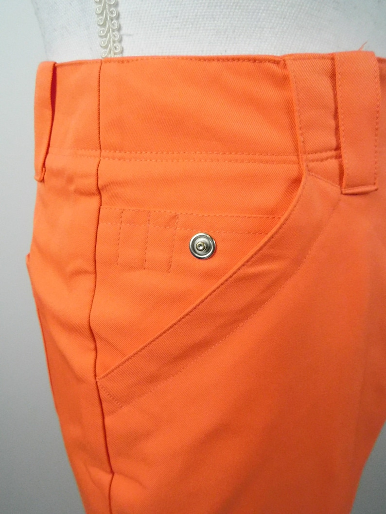 50/% SUMMER SALE Vintage 90s Bright Orange Creased Solid Minimal Classic Polyester Modest High Waist Pants Slacks Trousers Sz 8 Medium