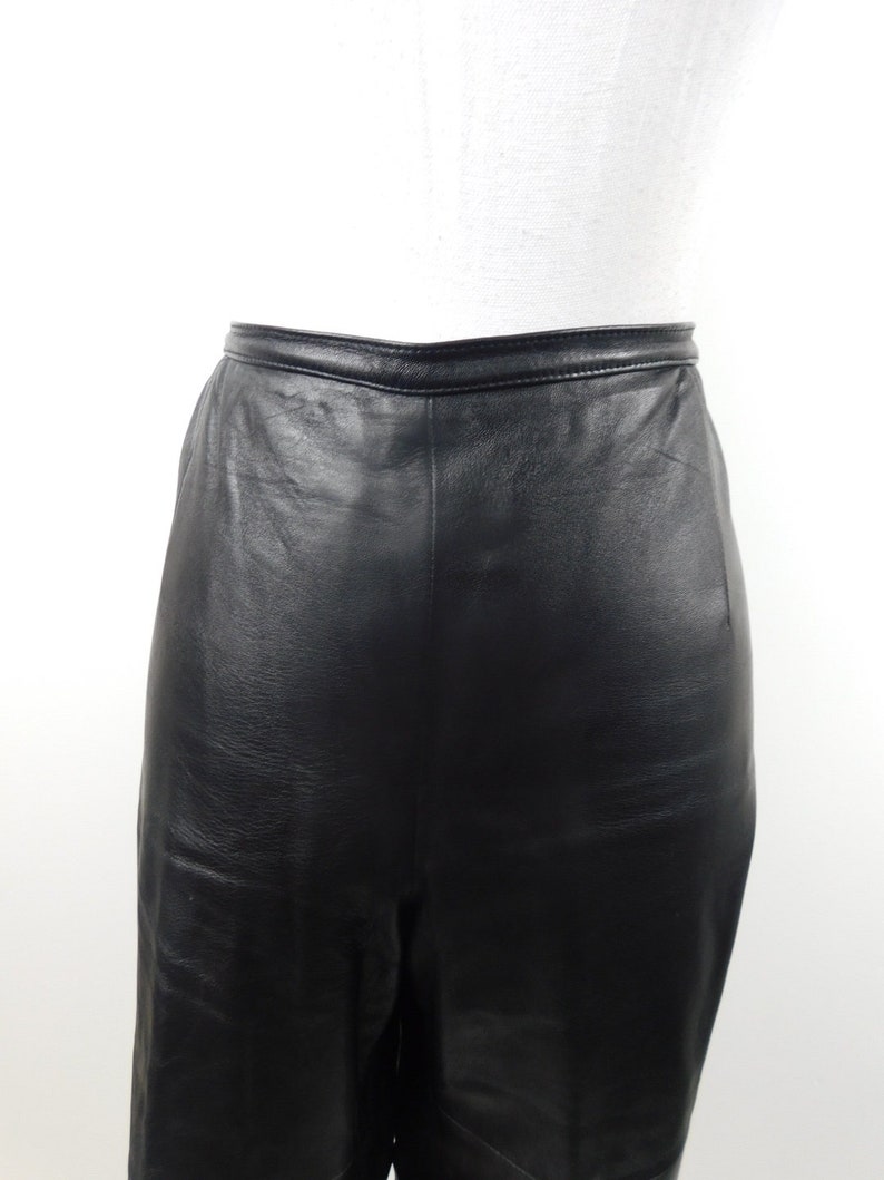 50/% SUMMER SALE Vintage 90s Wilsons Leather Black Real Side Zipper Minimal Rocker Grunge Boot Cut Bottom Motorcycle Pants Sz Large