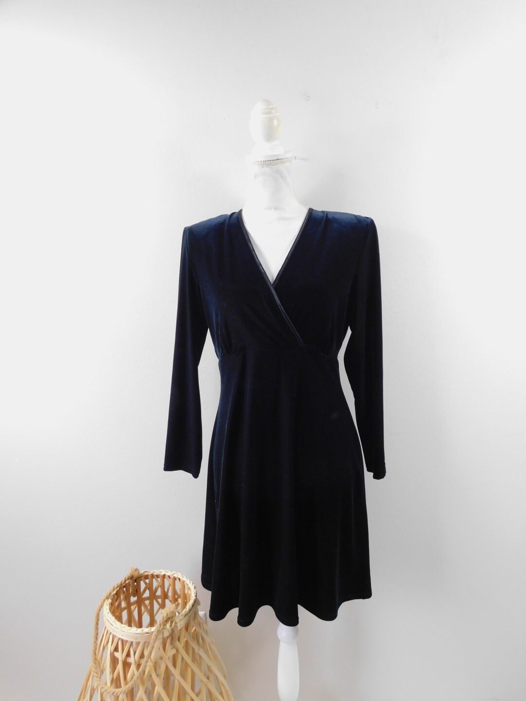 Vintage 90s K.C. Spencer New York Black Velvet V Neck Aline Fit and