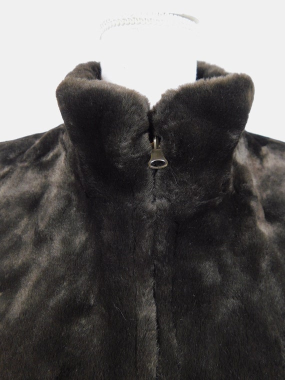 Vintage 80s Bill Blass Dark Brown Faux Fur Revers… - image 4