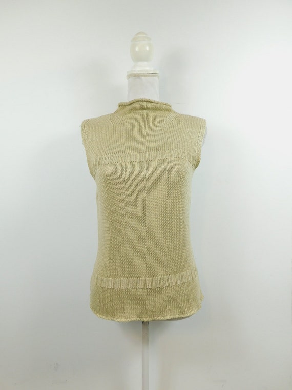 Vintage 80s J. Khaki Tan Crocheted Ribbed Acrylic… - image 1