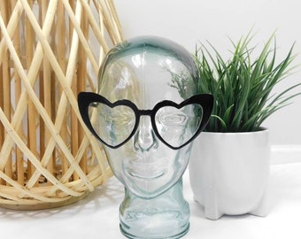 Vintage 00s Heart Shape Clear Black Big Plastic Transparent Classic Standard Fashion Sunglasses Frame Lens Costume Glasses
