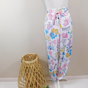 Vintage 90s White Pastel Colorful Funny Care Bears Print Elastic Waist Drawstring Tie Polyester Sleep Pajama Pants 3X/22 Plus Size