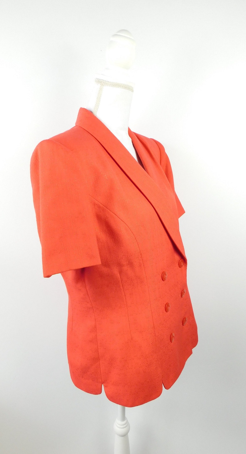 Solid Coral Pink Double Breasted\u00a0Minimal Short Sleeve Lined Blazer Jacket Coat Sz 12 Large 50/% SUMMER SALE Vintage 90s Pursuits Ltd