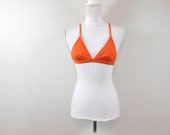 50 OFF SUMMER SALE Vintage 90s Bright Red Triangle Bikini Criss Cross Adjustable Spandex Minimal Swim Bathing Suit Swimwear Separate Small