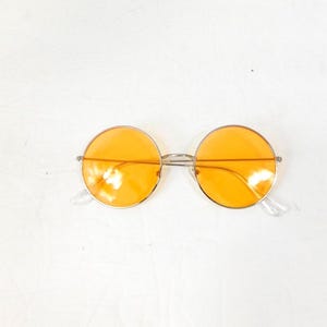 Vintage 00s Laranja Matizado Prata Armação de Metal Grande Redondo Hippie Transparente Óculos de Sol Óculos de Sol Moda Lente Óculos de Sol de Fantasia