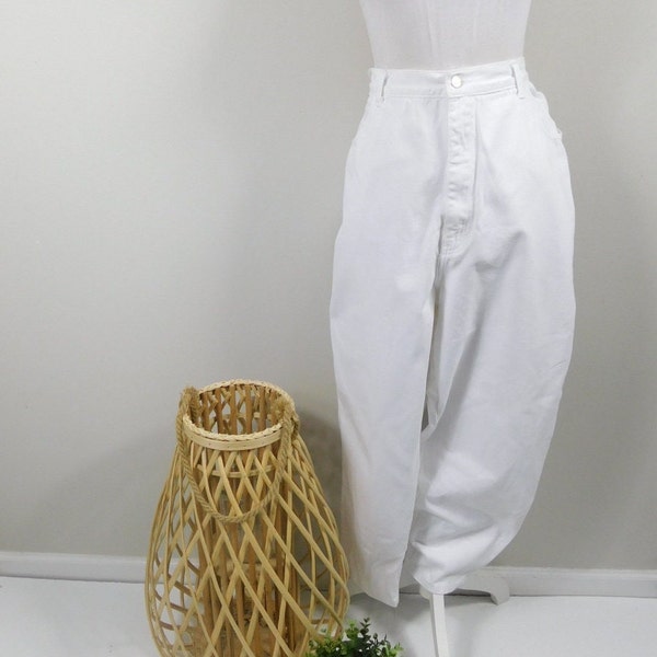 Vintage 80s Stefano International White Silver Denim High Waist Cotton Tapered Leg Tight Mom Jeans Pants Sz 3X/24 Plus Size