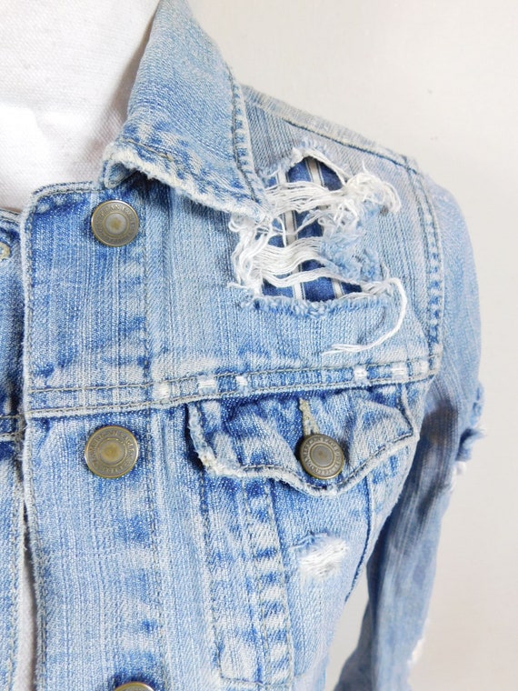 Vintage 90s Light Wash Jean Ripped Distressed Cot… - image 3