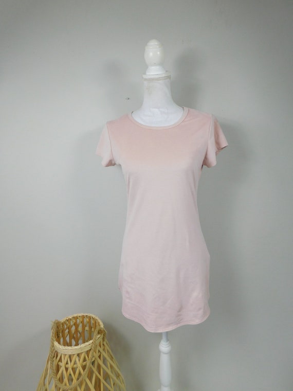 Vintage 00s Light Pink Faux Suede Stretch Double Side Slit Micro Crewneck  Minimal Short Sleeve Mini Length Dress Sz Medium - Etsy