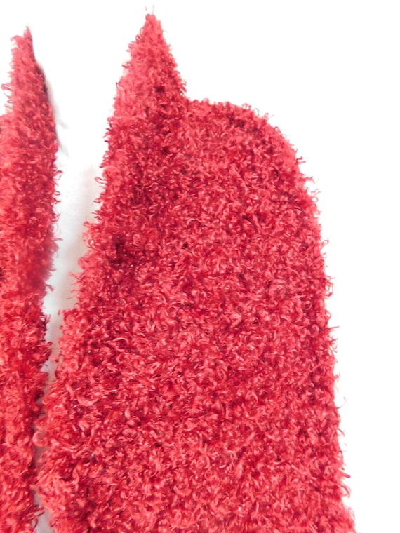 Vintage 80s Dark Red Shaggy Fuzzy Thick Textured … - image 2