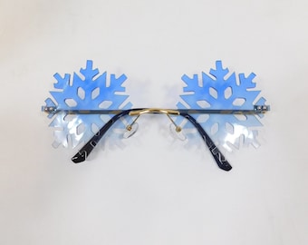 Vintage Light Blue Ombre Tinted Clear Snowflake Winter Big Rimless Sunglasses Fashion Plastic Transparent Glasses Sunnies