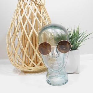 Vintage 00s Dark Brown Gold Tinted Round Circle Metal Frame Oversized Spectacle Fashion Hippie Sunglasses Costume Glasses Sunnies