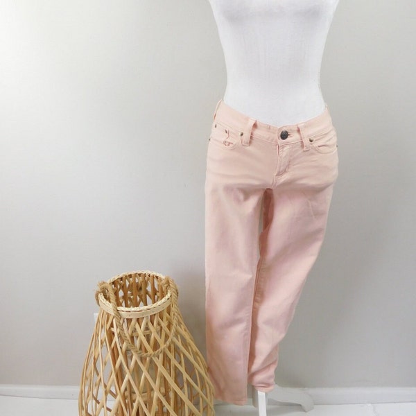 Vintage 90s J. Crew Toothpick Light Pink Low Rise Stretch Colored Skinny Leg Minimal Denim Jeans Pants Bottoms Sz 24 Waist XS