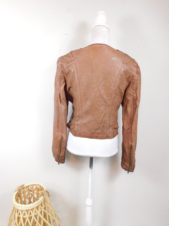 Vintage 00s Camel Tan Brown Faux Leather Button A… - image 5