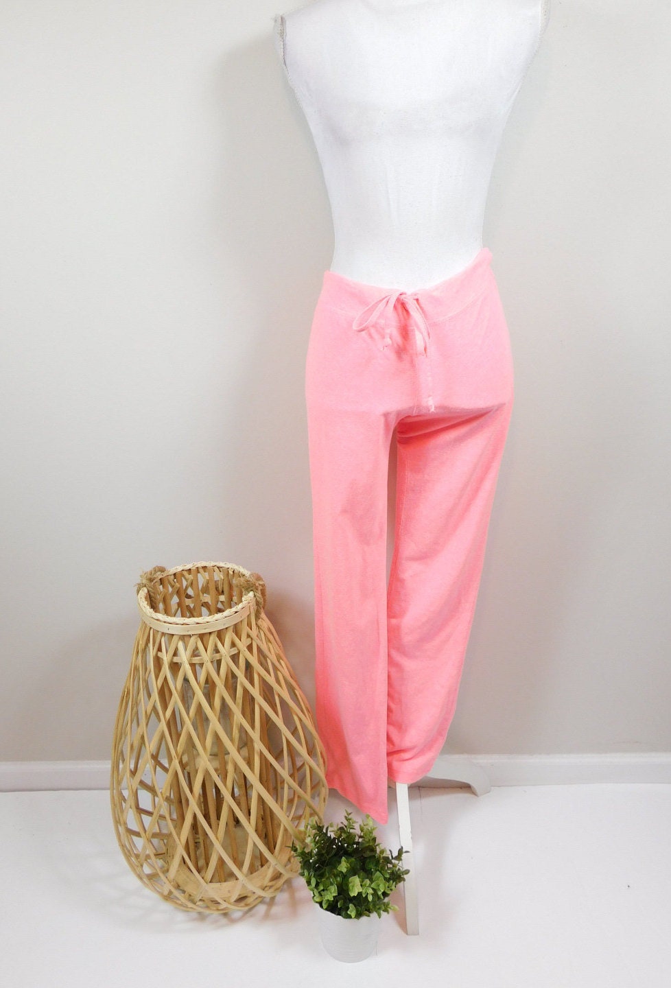 Buy Vintage 90s Neon Pink White Elastic Drawstring Tie Low Waist Cotton  Blend Minimal Sleep Pajama Lingerie Pants Sz XS Online in India 