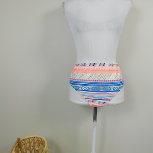 Vintage 00s Colorful Neon Tribal Chevron Print Metallic Gold High Waist Swim Bikini Bathing Suit Swimwear Bottom Sz 18/1X Plus Size