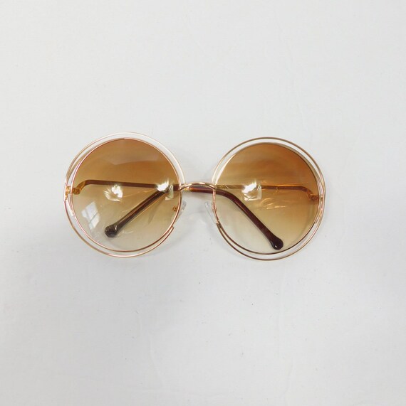 Vintage 00s Dark Brown Gold Metal Double Wired Frame Tinted Big