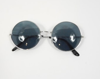 Vintage 00s Black Silver Big Round Circle Tinted Metal Frame Spectacle Fashion Sunglasses Lens Classic Glasses Sunnies Eyewear