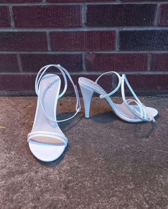 Vintage 00s White Faux Leather Tie Open Toe Ankle 