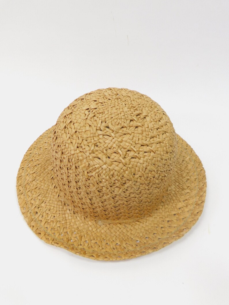 60/% BIG XMAS SALE Vintage 1980s Light Tan Brown Round Brim Straw Basket Weave Sun Garden Solid Hat Cap Minimal Fashion Accessory Sz 24