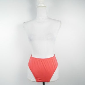 Vintage 90s Venus Coral Pink Solid High Rise Waist Shiny Lined Minimal Swimsuit Bikini Bottom Bathing Suit Swimwear Sz 10 Medium