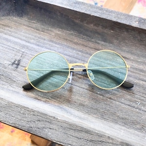 Gold Round Green Tinted Sunglasses - Etsy display picture 1