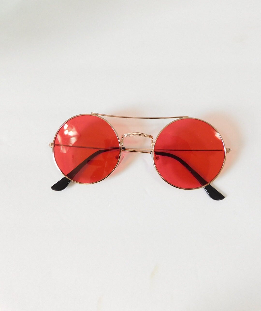 Red tinted circle sunglasses sale