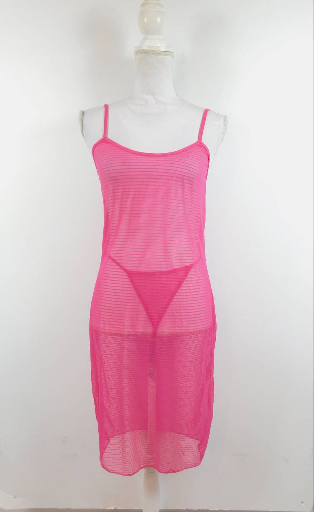 Vintage 90s Hot Pink Striped Print Sheer Lace Cotton Spaghetti - Etsy