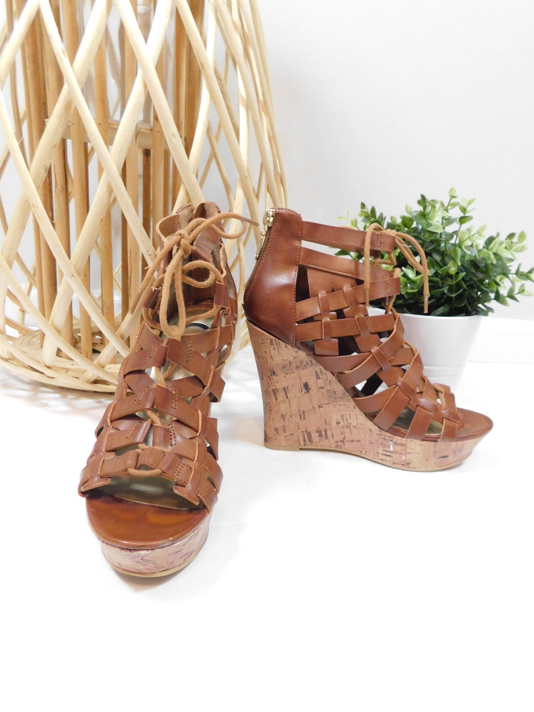 Vintage 90s G by Guess Brown Faux Cork Board Wedge - Etsy