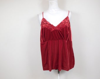 Vintage Lane Bryant Dark Red Velvet Floral Embroidered Intimate 2 Pc Lingerie Pajama Tank Top Shirt Thong Set Sz 18/20 Plus Size