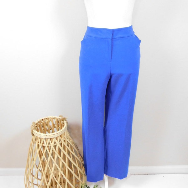 Vintage 90s Anne Klein Modern Royal Blue Pleated Solid Low Waist Pockets Suit Minimal Pants Trousers Slacks Bottoms Sz 4 Small