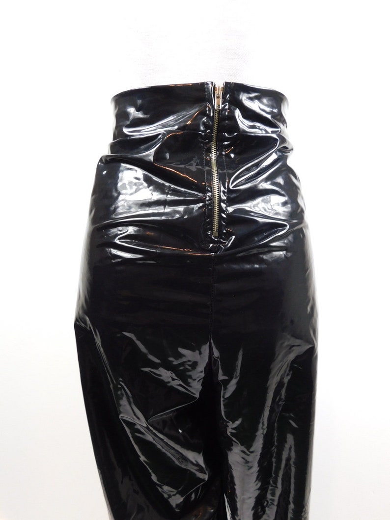 50/% SUMMER SALE Vintage Black Pvc Plastic Cybergoth Festival Rain Extravagant High Waist Wet Shiny Look Pants Leggings Sz 2X Plus Size