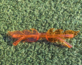 Vintage 00s Orange Feuer Flamme geformt Randlose transparent Kunststoff getönte Candy Farbe Rahmen Mode Sonnenbrillen Kostüm Gläser
