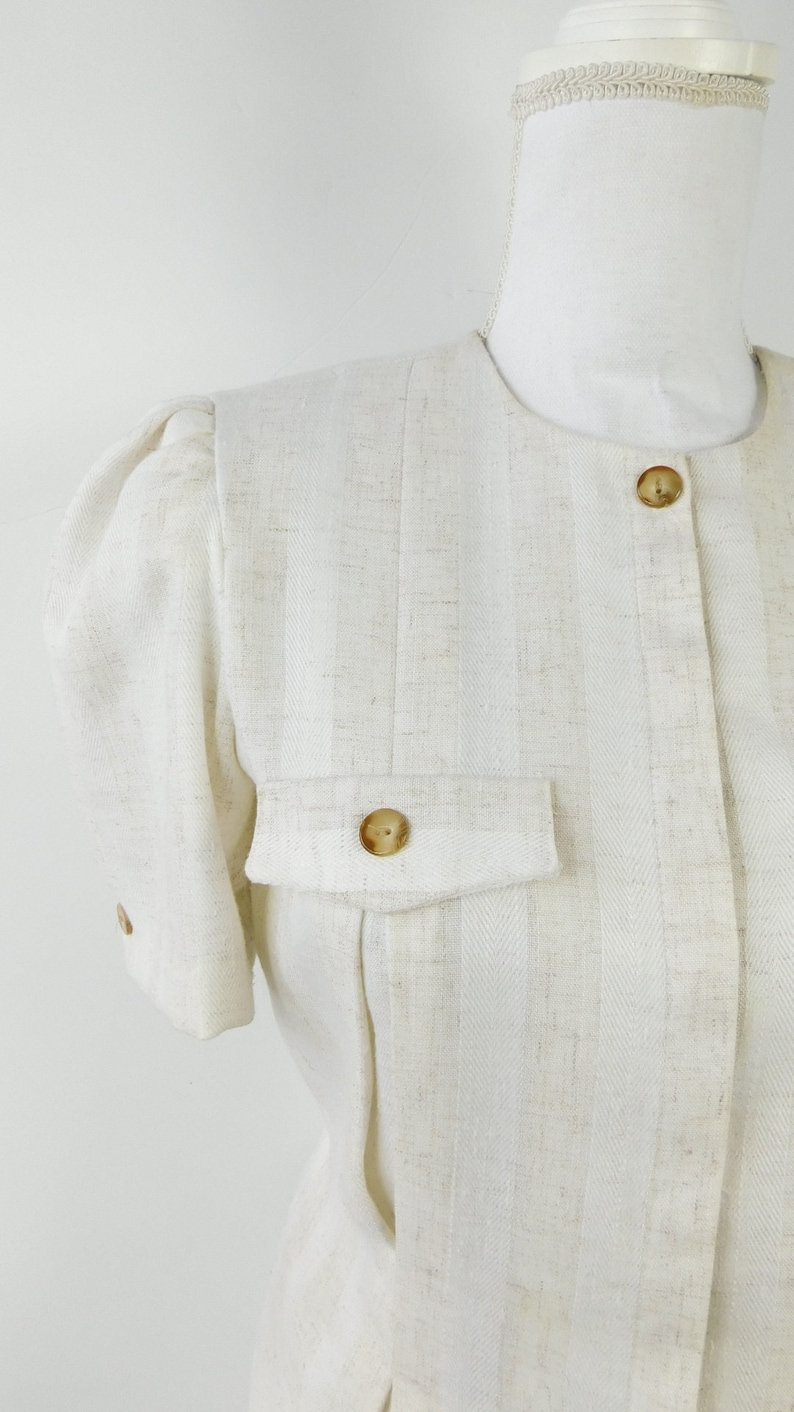 Vintage des années 80 Leslie Fay beige blanc rayures verticales
