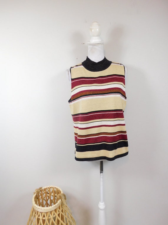 Vintage 90s Liz Claiborne Black Red Tan Metallic … - image 1