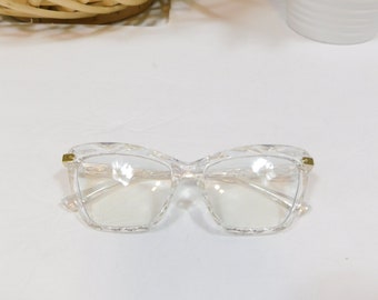 Vintage 00s Clear Square Shape Gold Plastic Cat Eye Anti Glare Transparent Fashion Sunglasses Frame Lens Costume Glasses