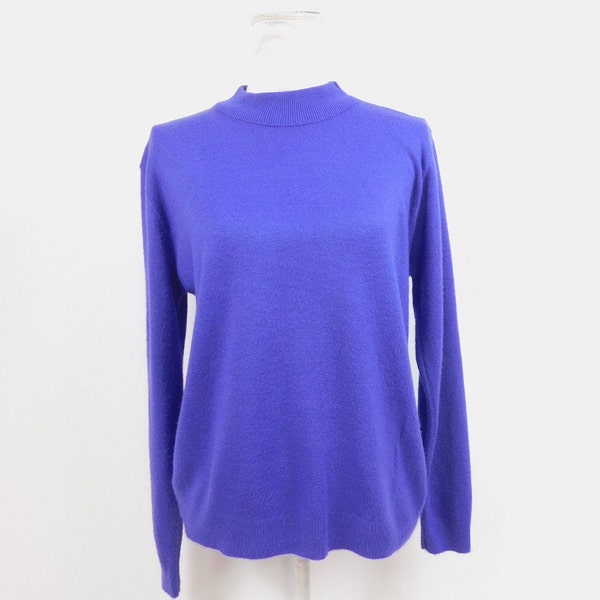 Vintage 90s Bentley Royal Purple Acrylic Ribbed Knitted Minimal Long Sleeve Mock High Turtleneck Sweater Top Sz Medium