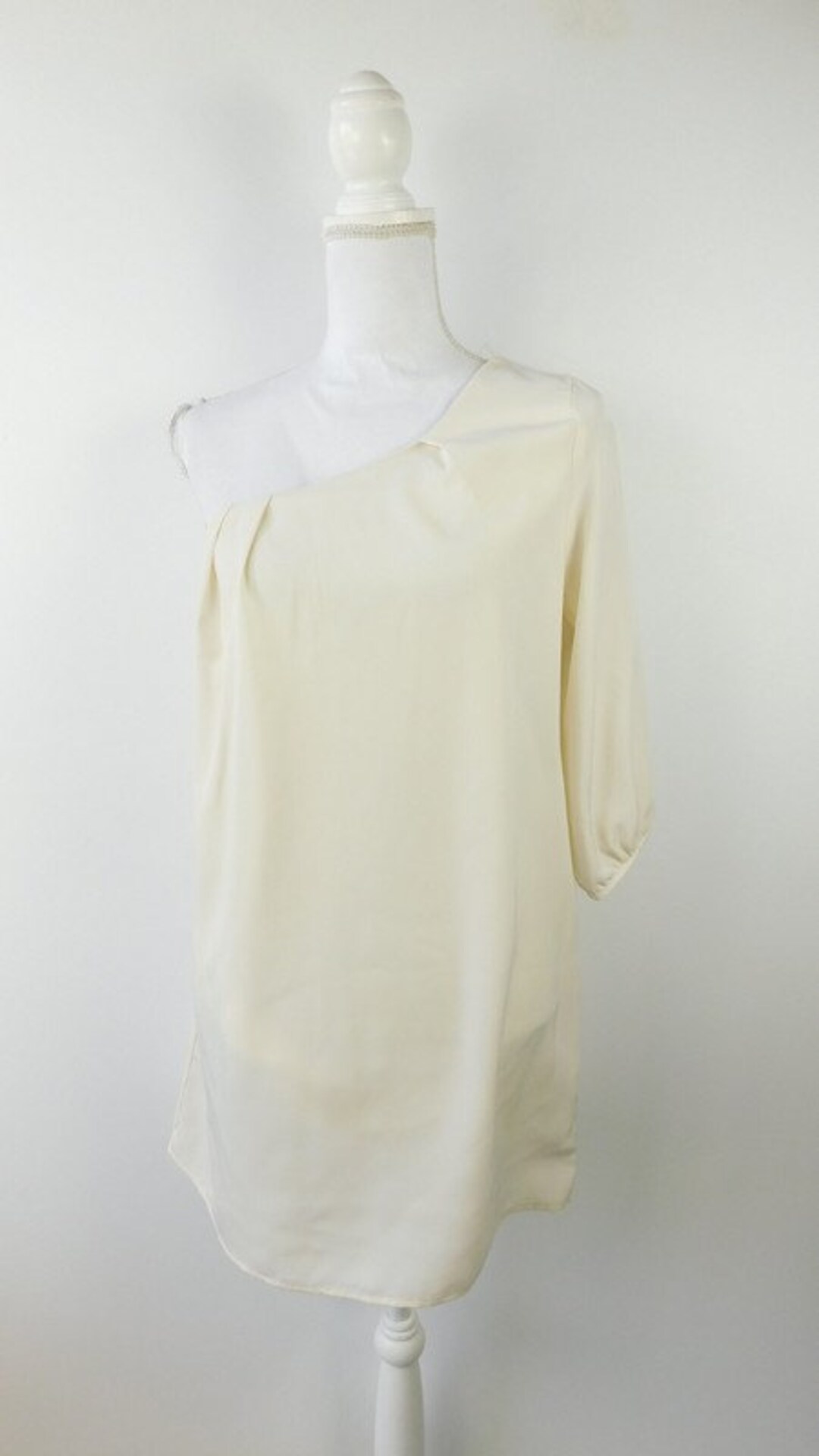 Vintage 00s Ivory White One Shoulder Pleated Polyester Lined Minimal ...