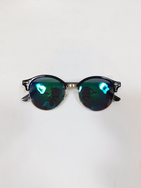 Vintage 90s Malcolm X Black Horn Rim Blue Green Mi