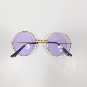 Vintage 00s Purple Gold Tinted Hippie Big Round Spectacle Metal Frame Retro Lens Fashion Costume Sunglasses Glasses Sunnies