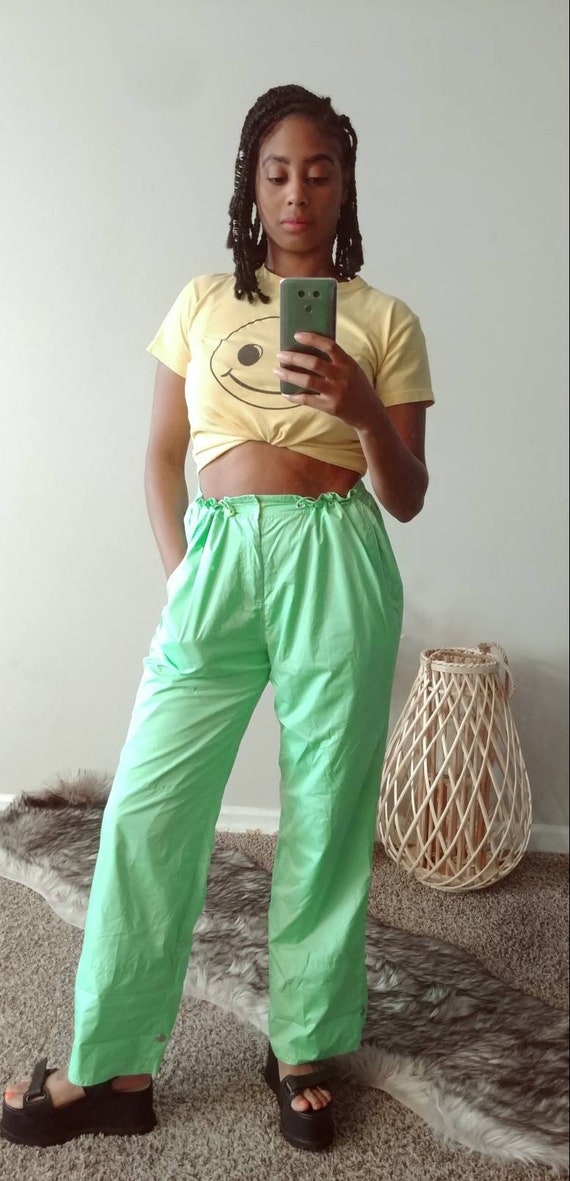 Vintage 90s Oleg Cassini Bright Green Polyester Workout Sweat Elastic Waist Pocket Windbreaker Pants Activewear Joggers Sz Large Etsy